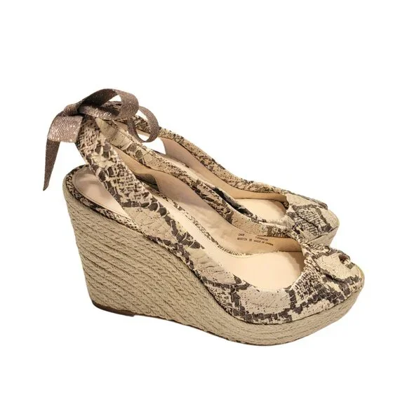 COACH Maritza Snake Skin Peep Toe Slingback Bow Espadrille Wedge - Picture 2 of 9